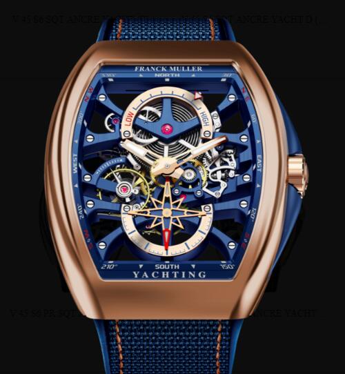 Review Buy Franck Muller Vanguard Yachting Anchor Skeleton Power Reserve Replica Watch for sale Cheap Price V 45 S6 PR SQT ANCRE YACHT (BL) 5N